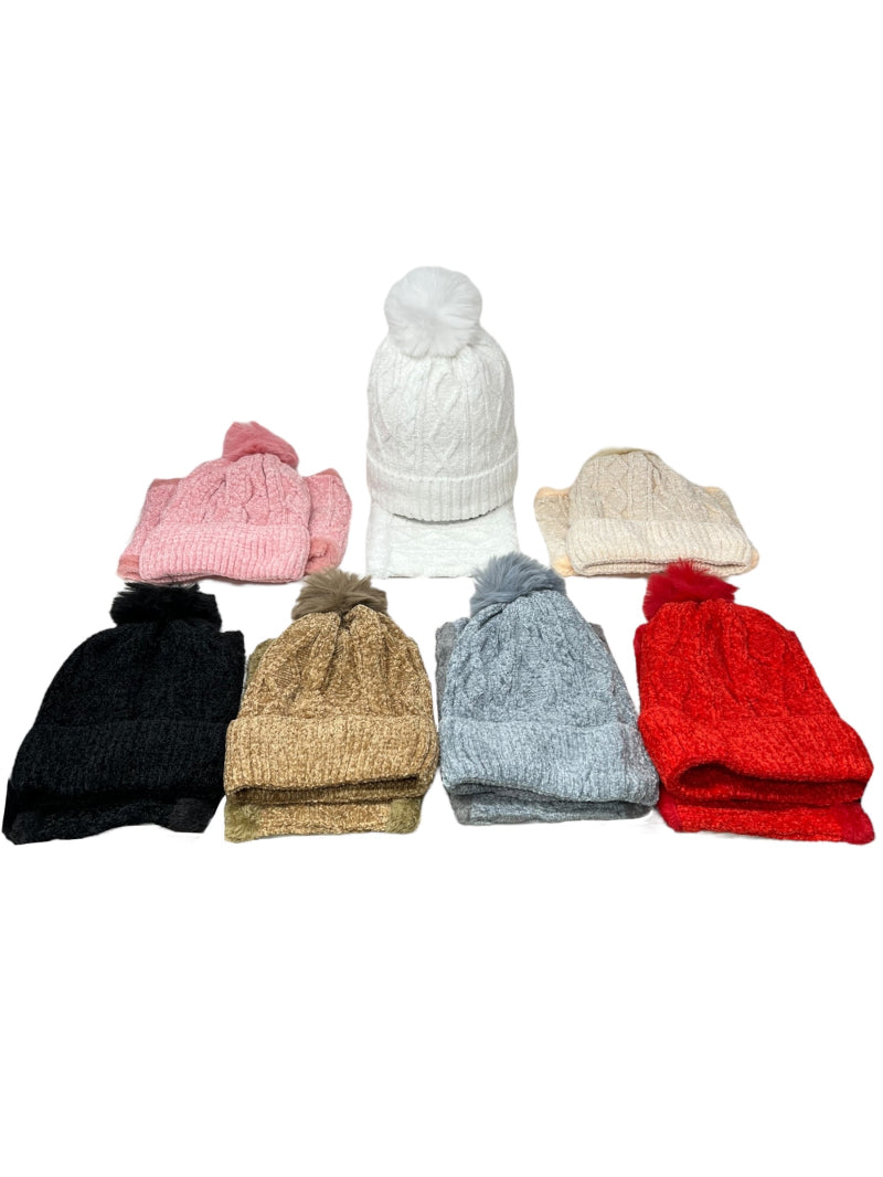 Mütze und Halswärmer – Set mit Pelzfutter aus Mischpelz – Extra warm